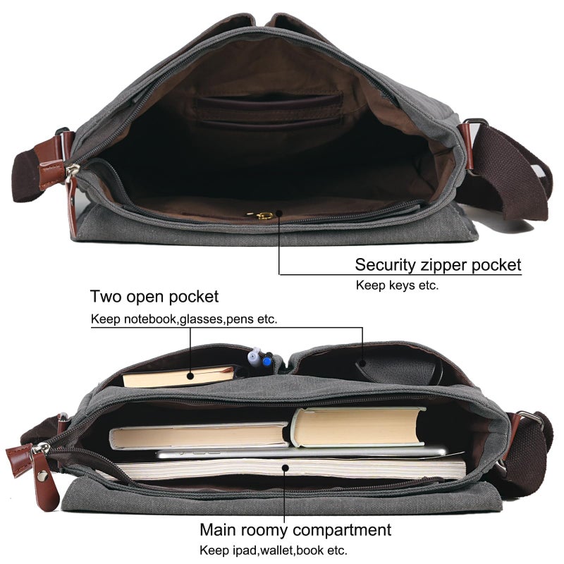 Mactso Vintage Canvas Satchel Messenger Bag for Men Women,Travel Shoulder bag 13.5" Laptop Bags Bookbag (Grey) - Image 3